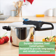 T-fal Secure Trendy Stainless Steel Pressure Cooker, 6.3 Quart, Dual Cooking Programs, Safety Indicator, Compatible with All Cooktops