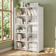 ANPPORT Cube Storage Organizer, 5-Tier Freestanding Bookshelf with Sliding Dustproof Translucent Curtain, White, 10-Compartment Storage Cabinet