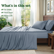 Sonoro 2SJT21QNGY Kate 100% Cotton Bed Sheets Set, 1000 Thread Count, 4 Piece Luxury Soft Sheets with 16in Deep Pocket, Queen, Gray-Blue