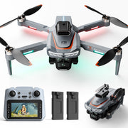 Wefone Drone with HD 2K Camera, 4.3-Inch Screen on Remote, Foldable Design, Obstacle Avoidance, Brushless Motor, Optical Flow, 2 Batteries, Gray, M3