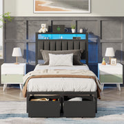 Satifur Twin Bed Frame with 2 Drawers & Storage Headboard, Platform Metal Bed with 2 USB Ports and Outlets