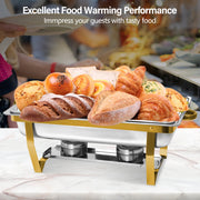 Jacgood Rectangle Golden Chafing Dish Buffet Set, 8Qt Capacity, 4 Pack Full Pan Stainless Steel Catering Warmer with Water Pan