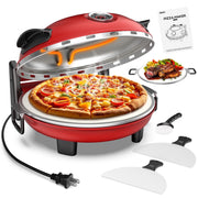 ONSON 12-Inch Countertop Pizza Oven with Removable Ceramic Stone, Heats up to 800F, Independent Top and Bottom Controls, Red