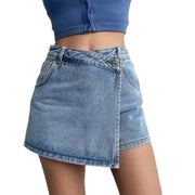 International Selection Womens Plus Size High Waist Denim Skort, A-Line Silhouette, Blue, 3XL