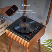 Crosley Dean 3-Speed Bluetooth Turntable with Built-in Speakers, LED Lights, Removable Tapered Legs, Natural Wood