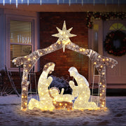 UBesGoo 6ft Light-Up Nativity Scene Outdoor Christmas Decoration with 190 LED Lights and Brown Roof