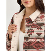 Wrangler Women's Sherpa Lined Jacquard Barn Jacket, Southwestern Geometric Print, Burgundy, Large, 112368301