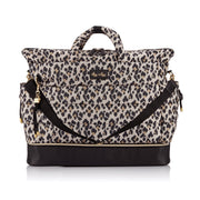 Itzy Ritzy Dream Weekender Diaper Bag, Lightweight Puffer Tote with 12 Pockets Including 2 Insulated Bottle Holders, Separate Base Compartment, Adjustable Strap, Leopard Brown, 20in