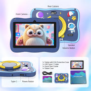 Tedupee Kids Tablet, 7 Inch Android 13, Quad-Core 1.3 GHz Intel Processor, 4GB RAM, 32GB Storage, 1024 x 600 IPS Display, Wi-Fi Bluetooth, Blue, 7731E