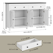 Homfa Farmhouse Kitchen Sideboard, 4-Doors 2-Drawers Wood Buffet Cabinet with Adjustable Shelves, White