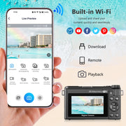 Saneen Mirrorless Camera, 88MP CMOS Sensor, 8K Video, 3-Inch 180 Flip Screen, 18X Digital Zoom, Autofocus, Gunmetal
