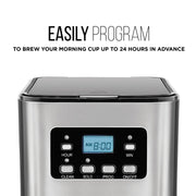 Chefman RJ14-12-SQ-V2 12-Cup Programmable Digital Coffee Maker w/ Auto Shut Off - Stainless Steel