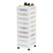 Iris USA 9-Drawer Narrow Plastic Storage Cart with Divided Organizer Top, White, 49 Qt