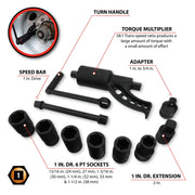 Performance Tool Torque Multiplier Wrench, 1-Inch Drive, 2350 ft-lbs Torque, Includes 6- and 4-Point Sockets, Storage Case, Black