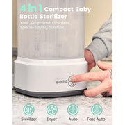 Grownsy Baby Bottle Sterilizer and Dryer, Electric Steam Sterilization with Automatic Drying, Compact White, Universal Fit B916