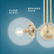 Progress Lighting Avec Merrit 3-Light Chandelier, Brushed Gold Finish, Clear Glass Globe Shades, Adjustable Height, Dimmable, 19 in