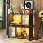 Pinmoco L105014G-BLKG LED TV Stand Expandable for TVs up to 65 Inch with LED Lighting and Storage, Black