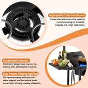 Sixdaysox 2 Burner Camping Stove, 150000 BTU, Propane, Cast Iron, Portable with Wind Panel and Removable Legs