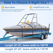 Zenicham Adjustable Heavy Duty Waterproof 900D Ski & Wakeboard Tower Boat Cover, Gray, Fits 22-24 ft Boats, Beam Width up to 116 in