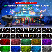 Trysworso Holiday Projector Lights, Dual Projection with 20 Interchangeable Slides and 10 Ripple Effects, Remote Control, Adjustable 180 Angle, IP44 Waterproof for Indoor Outdoor Use