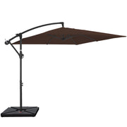 FUNDAZE 8x8ft Square Cantilever Patio Umbrella with Crank, Adjustable Tilt, Heavy-Duty Base, Brown