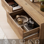 Homfa HOS-PB-210 6 Drawer 42.5'' W Double Dresser, Modern Handless Wood Storage Cabinet, Rustic Brown