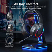 ETEPEHI Wireless Gaming Headset, 2.4GHz Bluetooth, Noise-Canceling Microphone, 3.5mm Wired, RGB Lights, Foldable, Portable, Black, L850