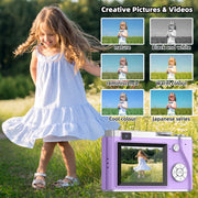 Chiliktoy Kids Digital Camera, 64MP Dual Cameras, 1080P HD Video, 2.4 Inch IPS Screen, 32GB Memory Card, Purple Compact Camera for Kids and Teens