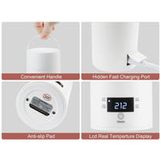 GanenSprint Smart Travel Electric Kettle, 380ml Stainless Steel, Digital with 4 Temperature Presets, Double-Wall Anti-Scald, Leak-Proof, White, OYJ22081101W
