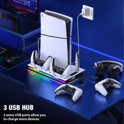 Beboncool 481231921 PS5 Charging Station with Dual 3500 RPM Cooling Fans, Fast Dual Controller Charger, 3 USB 3.0 Ports, White