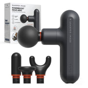 Sharper Image Powerboost Move Aero Portable Percussion Massager, Grey, Adjustable Speed, 4 Attachments, Rechargeable