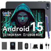 TABWEE T80 Tablet, 10.5 Inch HD Display, 18GB RAM, 128GB Storage, 6000mAh Battery, Android 15 with Gemini AI, 5G WiFi, Bluetooth 5.0, Keyboard, Mouse, Stylus, Protective Case, Gray