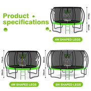 GVDV WGCC-0011 12-ft Outdoor Recreational Trampoline, Backyard Pumpkin Trampoline for Kids & Adults, Green