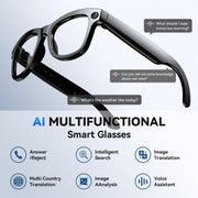 Aptkdoe AI Smart Glasses with 8MP Anti-Shake Camera, 1080P Video Recording, Real-Time Translation in 24 Languages, ENC Noise Reduction, Open-Ear Stereo Audio, White Rectangle Frame, M01