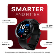 Reebok RRDS22-BK-US Rush Fitness Tracker Smartwatch for Men & Women, AGPS, Heart Rate & SpO2 Monitor, Midnight Black