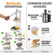 Beslands Heavy-Duty Cast-Iron Manual Citrus Juicer with Ergonomic Lever, Large 5-Inch Bowl, White, 1107