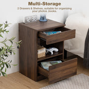 Hommpa Modern Nightstand with 2 Drawers and Open Shelf, Dark Walnut Brown Bedside Table with Storage