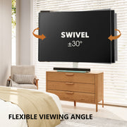 FITUEYES Swivel Universal Table Top TV Stand, Adjustable Height 34-43 in, Fits 43-80 in TVs up to 110 lb, White Glass Base