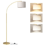 SUNMORY Arc Floor Lamp, Gold, 75in Tall, 3 Color Temperature, 9W A19 LED Bulb Included, Foot Switch, Hanging Linen Drum Shade, Adjustable Rotatable Head
