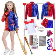 Forfamy Quinn Costume Cosplay Joker Coat Gloves T-Shirt Necklace Wig Inflatable Baseball Halloween Fancy Dress