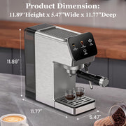 Juissiart Espresso Machine Coffee Maker, 20-Bar Italian Pump, 1350W Boiler, Stainless Steel, 40oz Removable Water Tank, Silver, CME1110