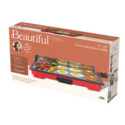 Beautiful XL Electric Griddle, 12 in x 22 in, EverGood Ceramic Nonstick Coating, Adjustable Temperature Control, Detachable Stainless Steel Backsplash, Removable Drip Tray, Tomato Red or Oyster Grey