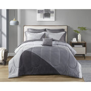E & E CO LTD 10-Piece Grey Geo Color Block Bed in a Bag Comforter Set with Sheets Full