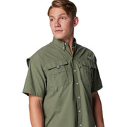 Columbia PFG Bahama II Men's Short Sleeve Button-Down Shirt, Cypress Green, Relaxed Fit, UPF 50 Sun Protection, Nylon, Big Size 1X, 101165