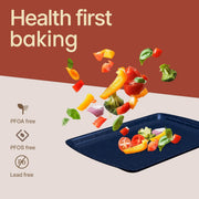 Bakkenmaster 6-Piece Stackable Carbon Steel Bakeware Set with Blue Marble Non-Stick Coating, Oven Safe up to 450F