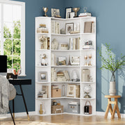 Homfa Corner Bookcase, 73.9 in Tall L-Shaped 6 Tier Bookshelf with Curved Edges, White