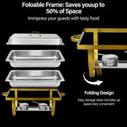 Jacgood Rectangle Golden Chafing Dish Buffet Set, 8Qt Capacity, 4 Pack Full Pan Stainless Steel Catering Warmer with Water Pan