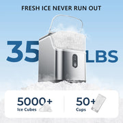 Simzlife ZX-IM-15S-S Portable Ice Maker Machine with Self-Cleaning Function, 35lbs/Day, Silver
