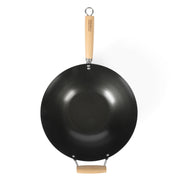 Martha Stewart Everyday Clarkston 14-Inch Sage Carbon Steel Wok with Nonstick Interior and Beech Wood Handles