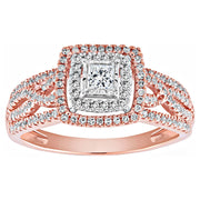 Forever Bride P-12179 10K Rose (Pink) Gold 1/2 CTTW Diamond Cushion Bridal Ring, Women, Adults